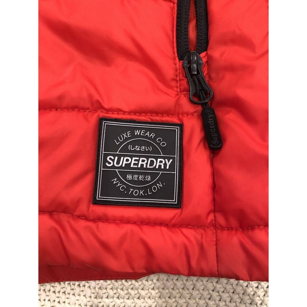 SUPERDRY Japanese Puffer Womens Vest Gilet Hooded Size S/M Red W Shiny Finish - Picture 4 of 11